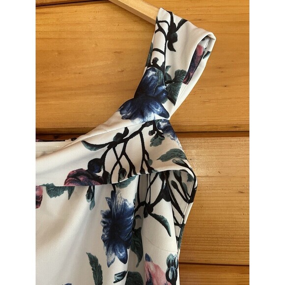 Venus Off Shoulder Dress Women's 1Xb Beige Multi-Floral Polyester High-Low Hem - Picture 5 of 7